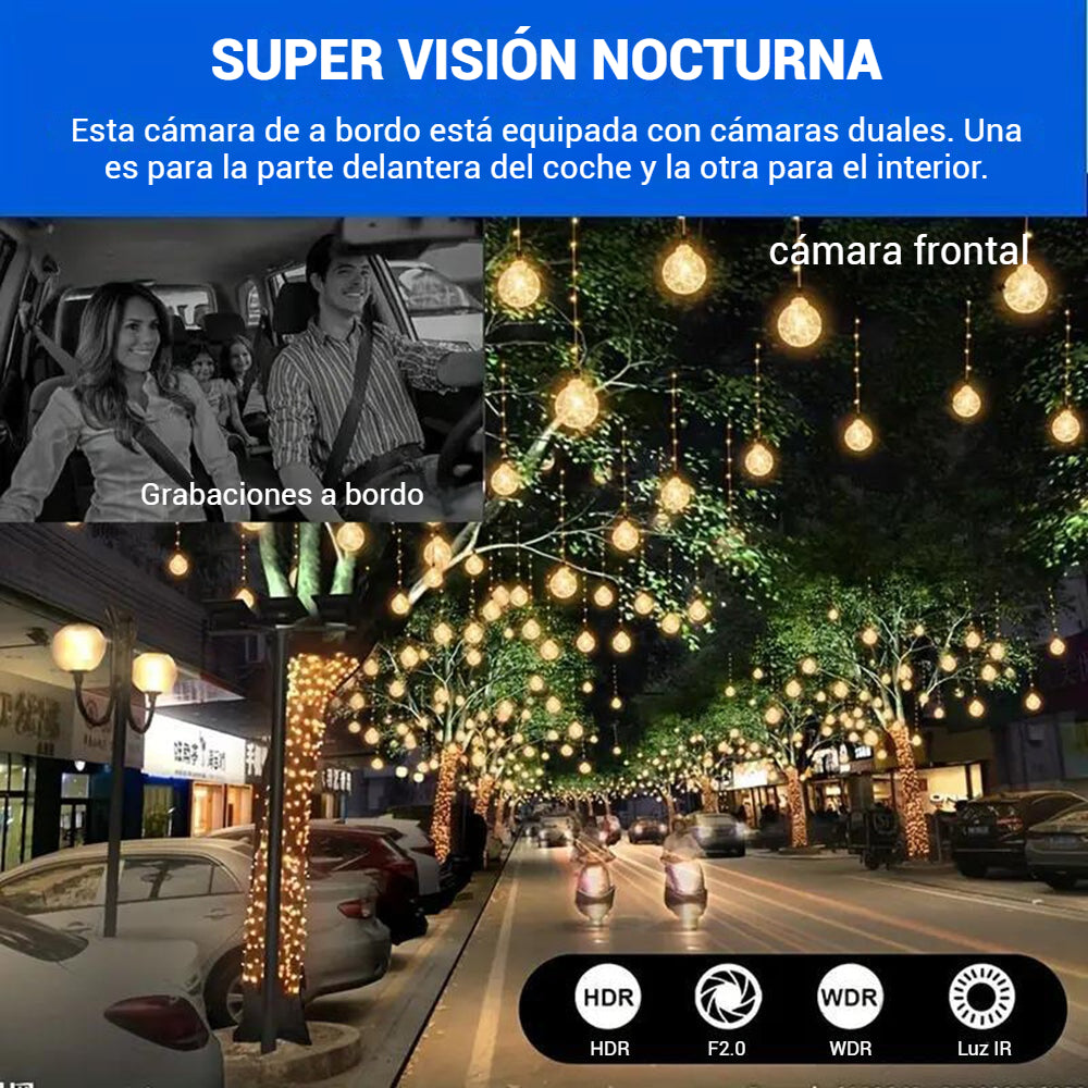 Cámara de visión triple (delantera y trasera + interior)