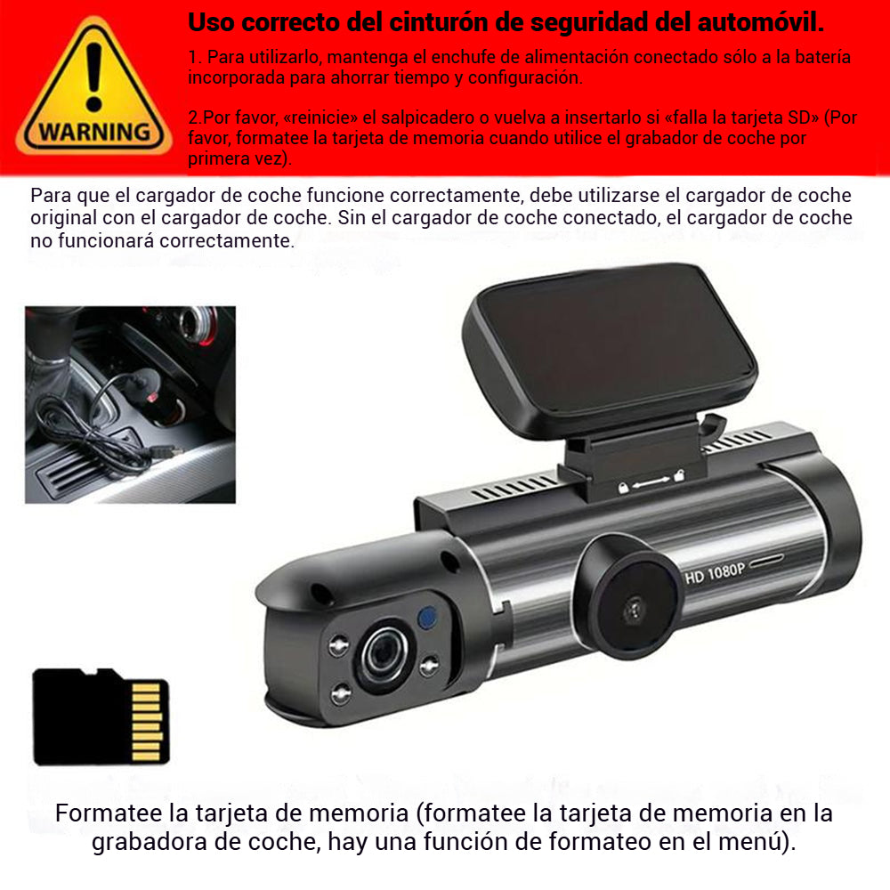 Cámara de visión triple (delantera y trasera + interior)